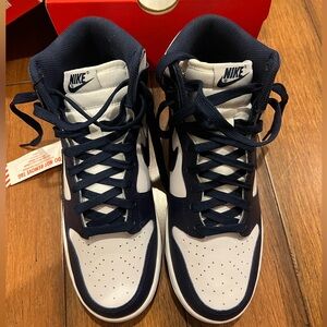 Men’s Nike Dunk HI Retro- Size 8.5 - white/midnight Navy